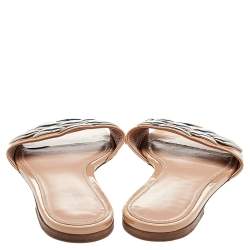 مملوكة مسبقًا صندل سلايد فلات لوي فيتون جلد بيج لامع  فلات مزخرف مقاس 39.5