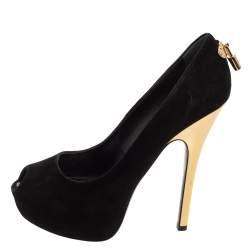 مملوكة مسبقًا Louis Vuitton Black Suede Oh Really! Peep-Toe Platform Pumps Size 38