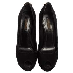 مملوكة مسبقًا Louis Vuitton Black Suede Oh Really! Peep-Toe Platform Pumps Size 38