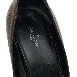 Pre Owned Louis Vuitton Brown/Black Monogram Canvas and Patent Leather Cap Toe Fetish Pumps Size 36