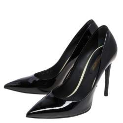 مملوكة مسبقًا حذاء كعب عالي لوي فيتون جلد أسود لامع مقدمة مدببة مقاس 37.5