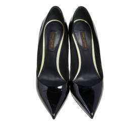 مملوكة مسبقًا حذاء كعب عالي لوي فيتون جلد أسود لامع مقدمة مدببة مقاس 37.5