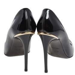 مملوكة مسبقًا حذاء كعب عالي لوي فيتون جلد أسود لامع مقدمة مدببة مقاس 37.5