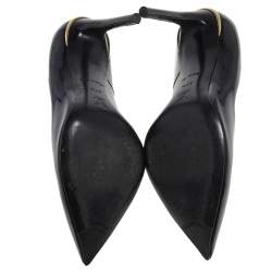 مملوكة مسبقًا حذاء كعب عالي لوي فيتون جلد أسود لامع مقدمة مدببة مقاس 37.5