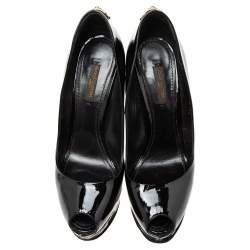 Pre Owned حذاء كعب عالي لوي فيتون أوه ريلي! جلد أسود لامع مقدمة مفتوحة مقاس 37