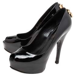 Pre Owned حذاء كعب عالي لوي فيتون أوه ريلي! جلد أسود لامع مقدمة مفتوحة مقاس 37