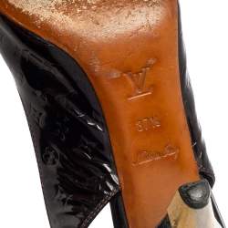 Louis Vuitton Black Monogram Vernis Patent Slingback Sandals Size 37.5
