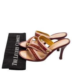 Pre Owned صندل سلايد لوي فيتون كانفاس عنابي بالشعار بسيور مقاس 37