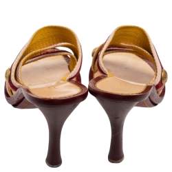 Pre Owned صندل سلايد لوي فيتون كانفاس عنابي بالشعار بسيور مقاس 37