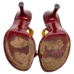 Pre Owned صندل سلايد لوي فيتون كانفاس عنابي بالشعار بسيور مقاس 37