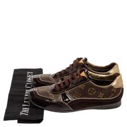 Louis Vuitton Brown Monogram Canvas and Patent Leather Globe Trotter Square-Toe Sneakers Size 38