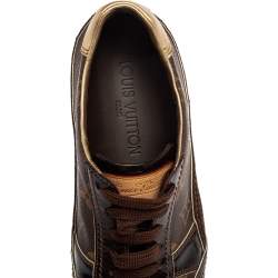 Louis Vuitton Brown Monogram Canvas and Patent Leather Globe Trotter Square-Toe Sneakers Size 38