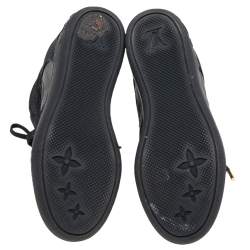 Louis Vuitton Black Leather And Embossed Monogram Suede Millenium Wedge Sneakers Size 36
