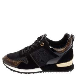 Pre Owned Louis Vuitton Black/Brown Patent Leather And Suede Run Away  Sneakers Size 37.5