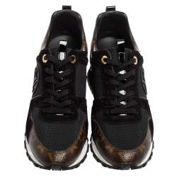 Pre Owned Louis Vuitton Black/Brown Patent Leather And Suede Run Away  Sneakers Size 37.5