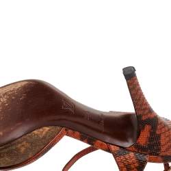 Pre Owned Louis Vuitton Orange/Brown Richard Prince Jokes Karung Leather And Monogram Canvas Ankle Strap Sandals Size 38.5