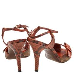 Pre Owned Louis Vuitton Orange/Brown Richard Prince Jokes Karung Leather And Monogram Canvas Ankle Strap Sandals Size 38.5