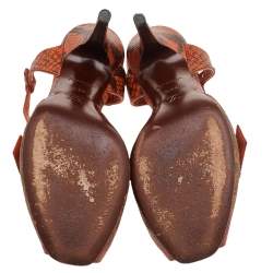 Pre Owned Louis Vuitton Orange/Brown Richard Prince Jokes Karung Leather And Monogram Canvas Ankle Strap Sandals Size 38.5