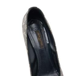 Pre Owned حذاء كعب عالي لوي فيتون كانفاس ميني لين مونوغرامي وجلد لامع مقدمة مفتوحة أزرق مقاس 37