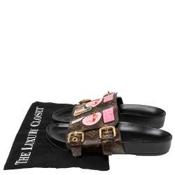 Pre Owned Louis Vuitton Brown Monogram Canvas Bom Dia Flat Mules Size 37