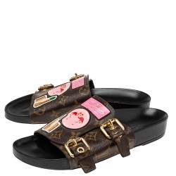 Pre Owned Louis Vuitton Brown Monogram Canvas Bom Dia Flat Mules Size 37