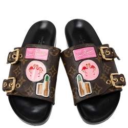 Pre Owned Louis Vuitton Brown Monogram Canvas Bom Dia Flat Mules Size 37