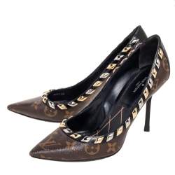 مملوكة مسبقًا حذاء كعب عالي لوي فيتون إلدورادو كانفاس مونوغرامي و حواف جلد أسود /بني مقدمة مدببة مقاس 37.5