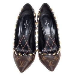 مملوكة مسبقًا حذاء كعب عالي لوي فيتون إلدورادو كانفاس مونوغرامي و حواف جلد أسود /بني مقدمة مدببة مقاس 37.5