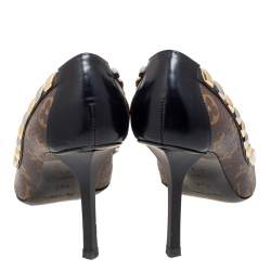 مملوكة مسبقًا حذاء كعب عالي لوي فيتون إلدورادو كانفاس مونوغرامي و حواف جلد أسود /بني مقدمة مدببة مقاس 37.5