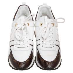 Pre Owned Louis Vuitton White Mesh And Monogram Canvas Run Away Low Top Sneakers Size 39.5