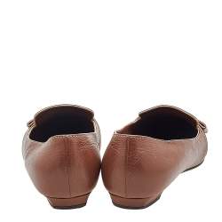 Louis Vuitton Brown Leather Logo Embellished Ballet Flats Size 38.5