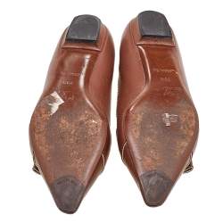 Louis Vuitton Brown Leather Logo Embellished Ballet Flats Size 38.5