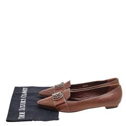 Louis Vuitton Brown Leather Logo Embellished Ballet Flats Size 38.5
