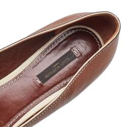 Louis Vuitton Brown Leather Logo Embellished Ballet Flats Size 38.5
