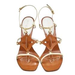 Pre Owned Louis Vuitton Brown/Beige Patent And Leather Capricieuse Monogram Wedge Sandals Size 39.5