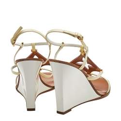 Pre Owned Louis Vuitton Brown/Beige Patent And Leather Capricieuse Monogram Wedge Sandals Size 39.5