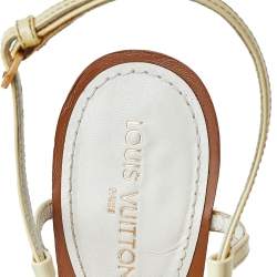 Pre Owned Louis Vuitton Brown/Beige Patent And Leather Capricieuse Monogram Wedge Sandals Size 39.5