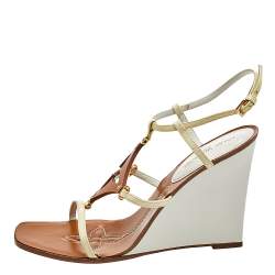 Pre Owned Louis Vuitton Brown/Beige Patent And Leather Capricieuse Monogram Wedge Sandals Size 39.5