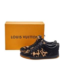Louis Vuitton Brown/Black Leopard Print Calf Hair And Suede Low Top Sneakers Size 37