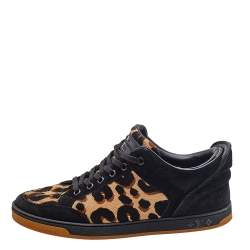 Louis Vuitton Brown/Black Leopard Print Calf Hair And Suede Low Top Sneakers Size 37