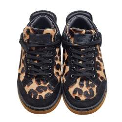 Louis Vuitton Brown/Black Leopard Print Calf Hair And Suede Low Top Sneakers Size 37