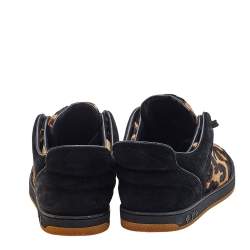 Louis Vuitton Brown/Black Leopard Print Calf Hair And Suede Low Top Sneakers Size 37