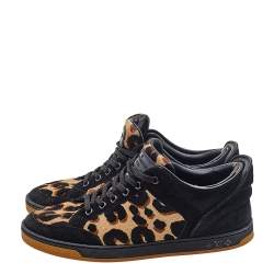 Louis Vuitton Brown/Black Leopard Print Calf Hair And Suede Low Top Sneakers Size 37