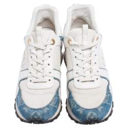 مملوكة مسبقًا حذاء رياضي لوي فيتون ران أوي دنيم مونوغرامي وشبك وجلد أزرق/ أبيض مقاس 39