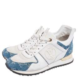 مملوكة مسبقًا حذاء رياضي لوي فيتون ران أوي دنيم مونوغرامي وشبك وجلد أزرق/ أبيض مقاس 39