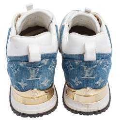 مملوكة مسبقًا حذاء رياضي لوي فيتون ران أوي دنيم مونوغرامي وشبك وجلد أزرق/ أبيض مقاس 39