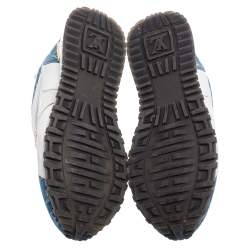 مملوكة مسبقًا حذاء رياضي لوي فيتون ران أوي دنيم مونوغرامي وشبك وجلد أزرق/ أبيض مقاس 39