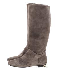 Pre Owned Louis Vuitton Grey Suede Knee Length Boots Size 38.5