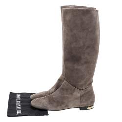 Pre Owned Louis Vuitton Grey Suede Knee Length Boots Size 38.5