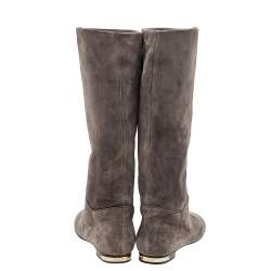 Pre Owned Louis Vuitton Grey Suede Knee Length Boots Size 38.5